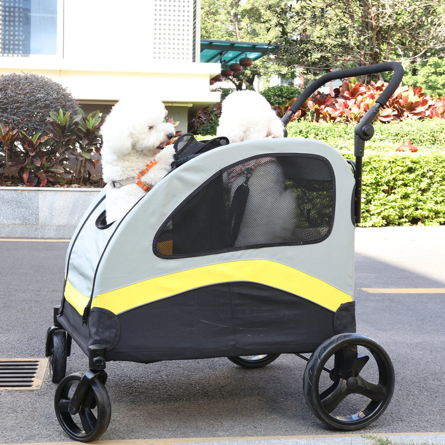 Dog Stroller For Dogs Foldable Pet Carrier With Zipper Divider