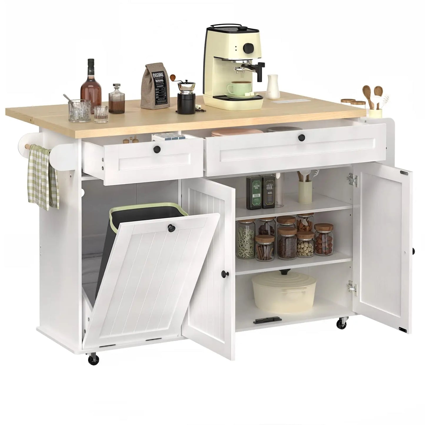 ONBRILL Kitchen Island Cart With Power Outlet And Towel Rack