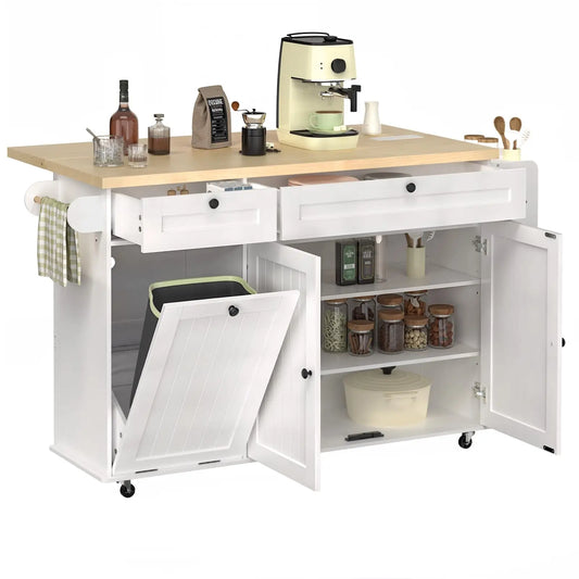ONBRILL Kitchen Island Cart With Power Outlet And Towel Rack