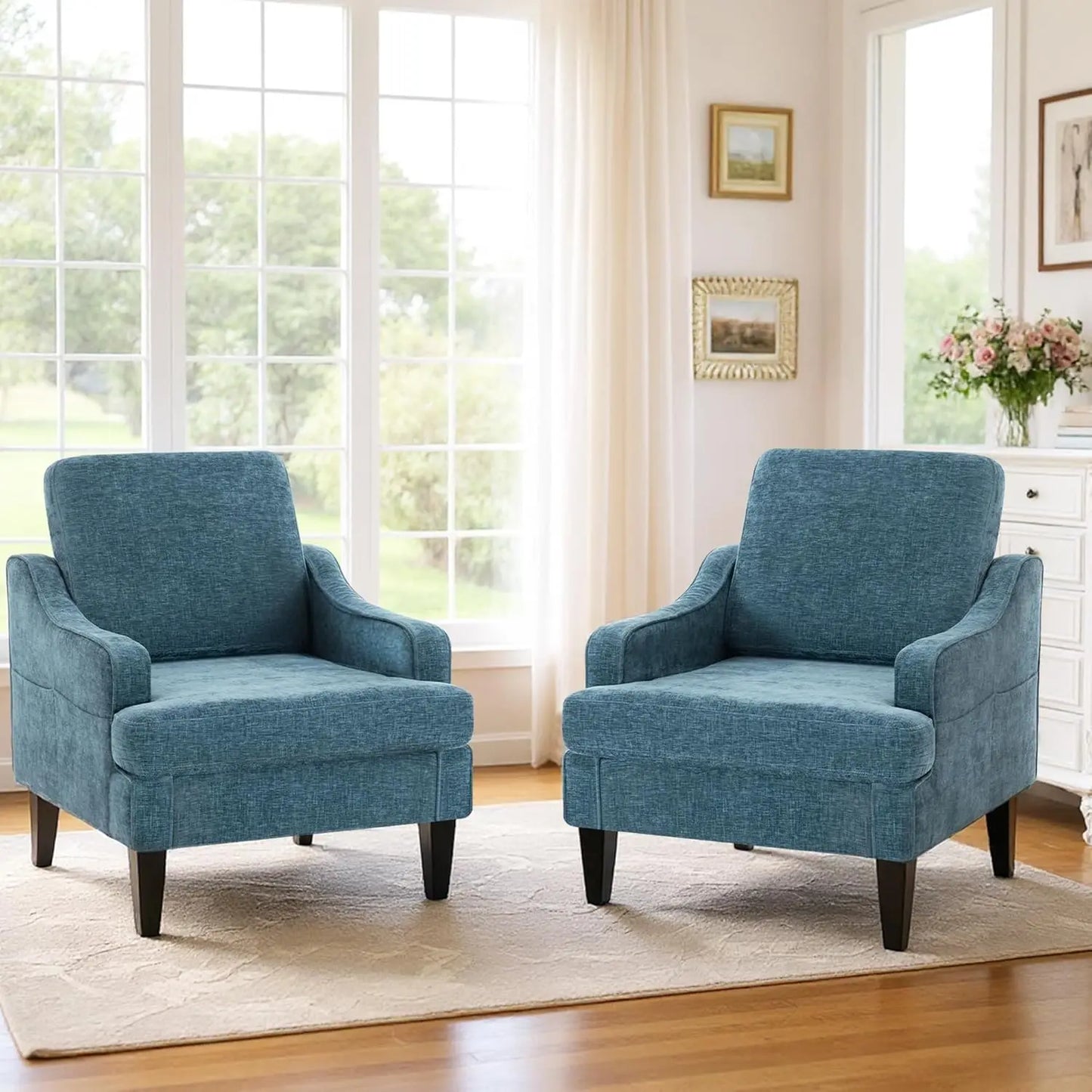 MOYU Set Of 2 Mid Century Accent Chairs Chenille Fabric