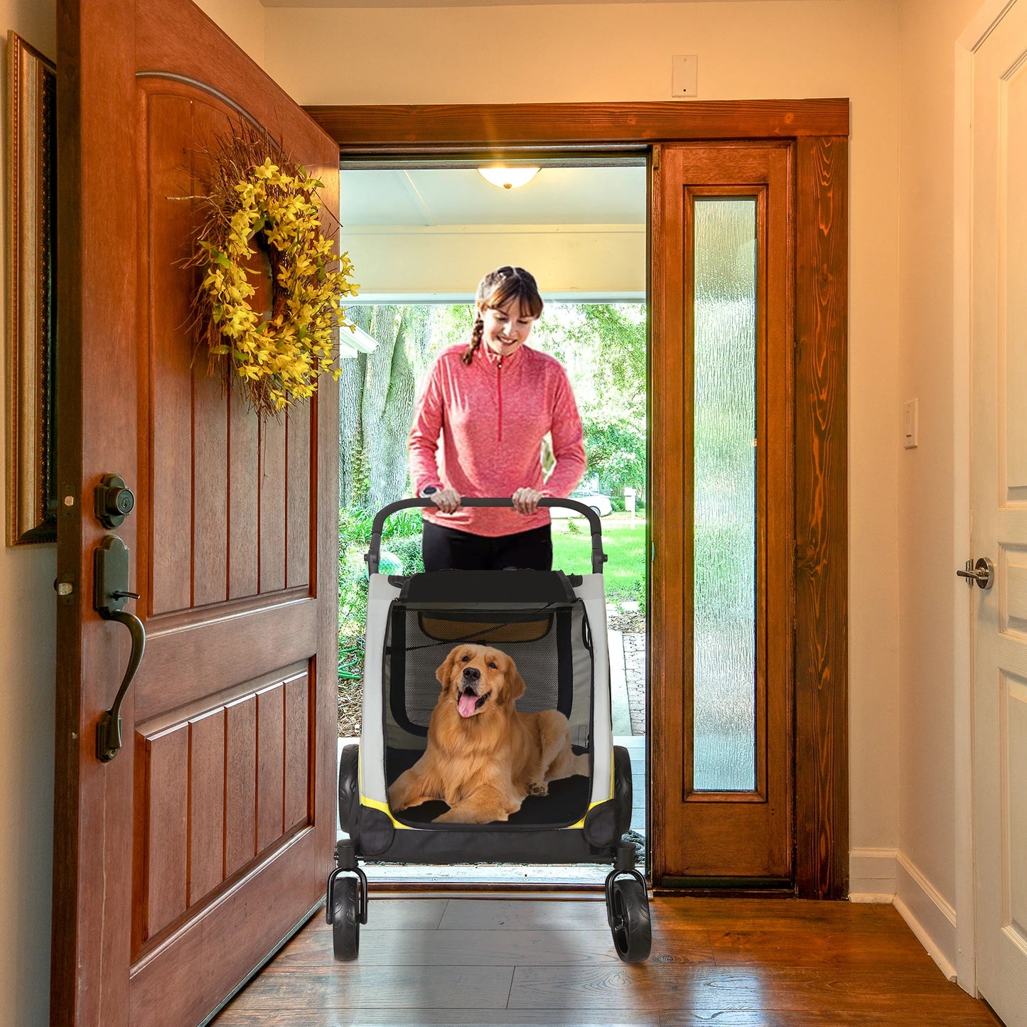 Dog Stroller For Dogs Foldable Pet Carrier With Zipper Divider