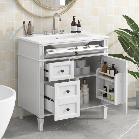 Modern Freestanding Bathroom Vanity With Ceramic Sink Storage Cabinet