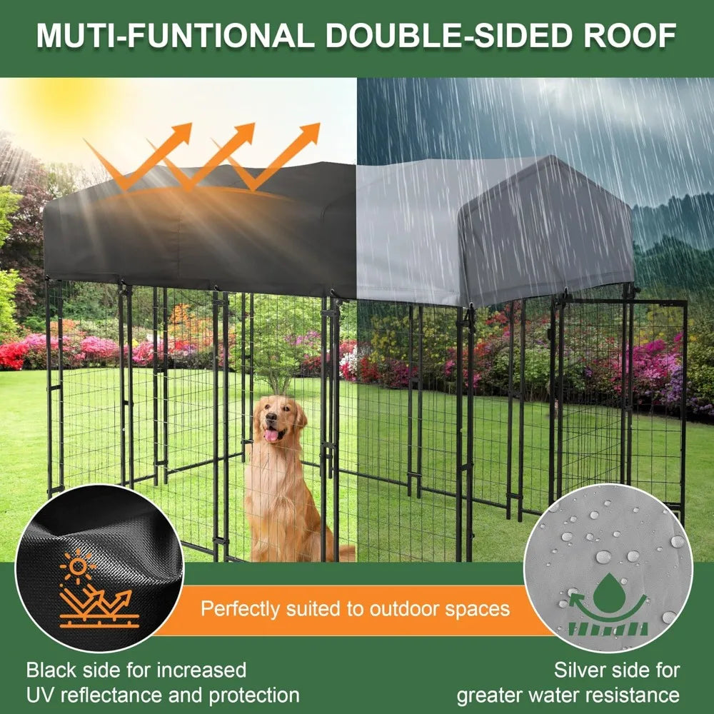 Heavy Duty Outdoor Dog Kennel With Roof, Rotating Bowls, Lock