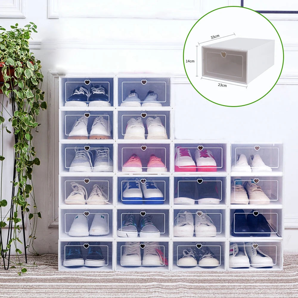 Stackable Clear Plastic Foldable Shoe Storage Boxes Set