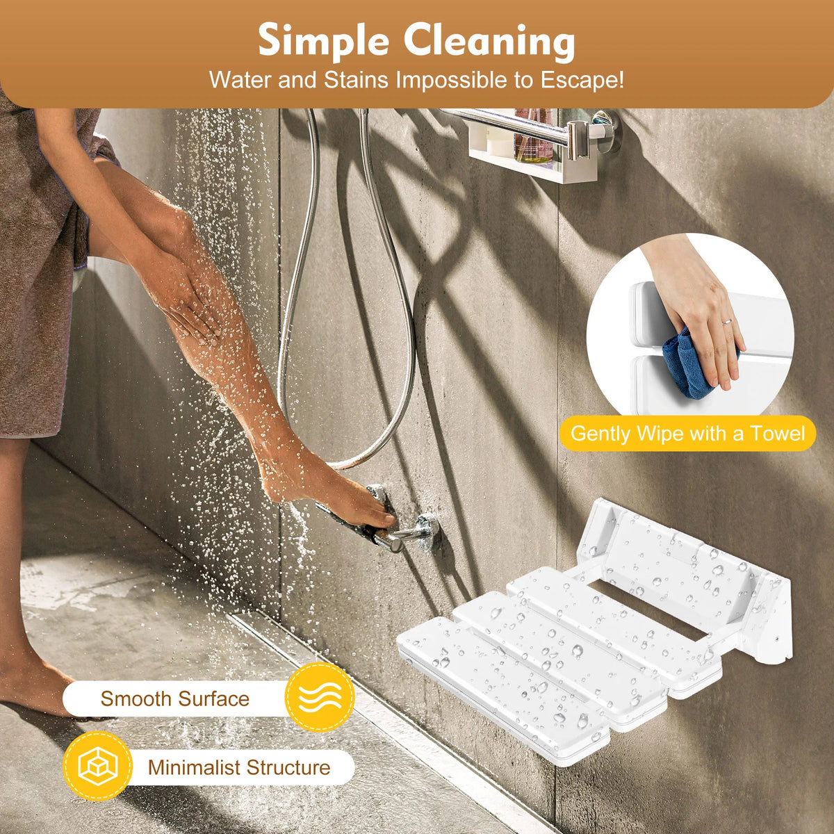 Aluminum Alloy Folding Shower Seat Wall-Mounted Waterproof Bath Bench