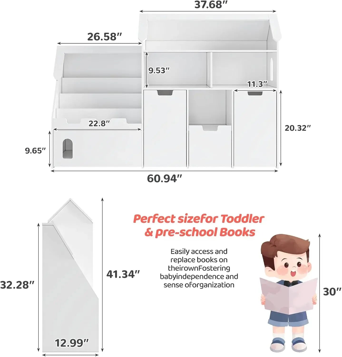 White Castle Shaped Kids Bookshelf With Removable Drawers And LED
