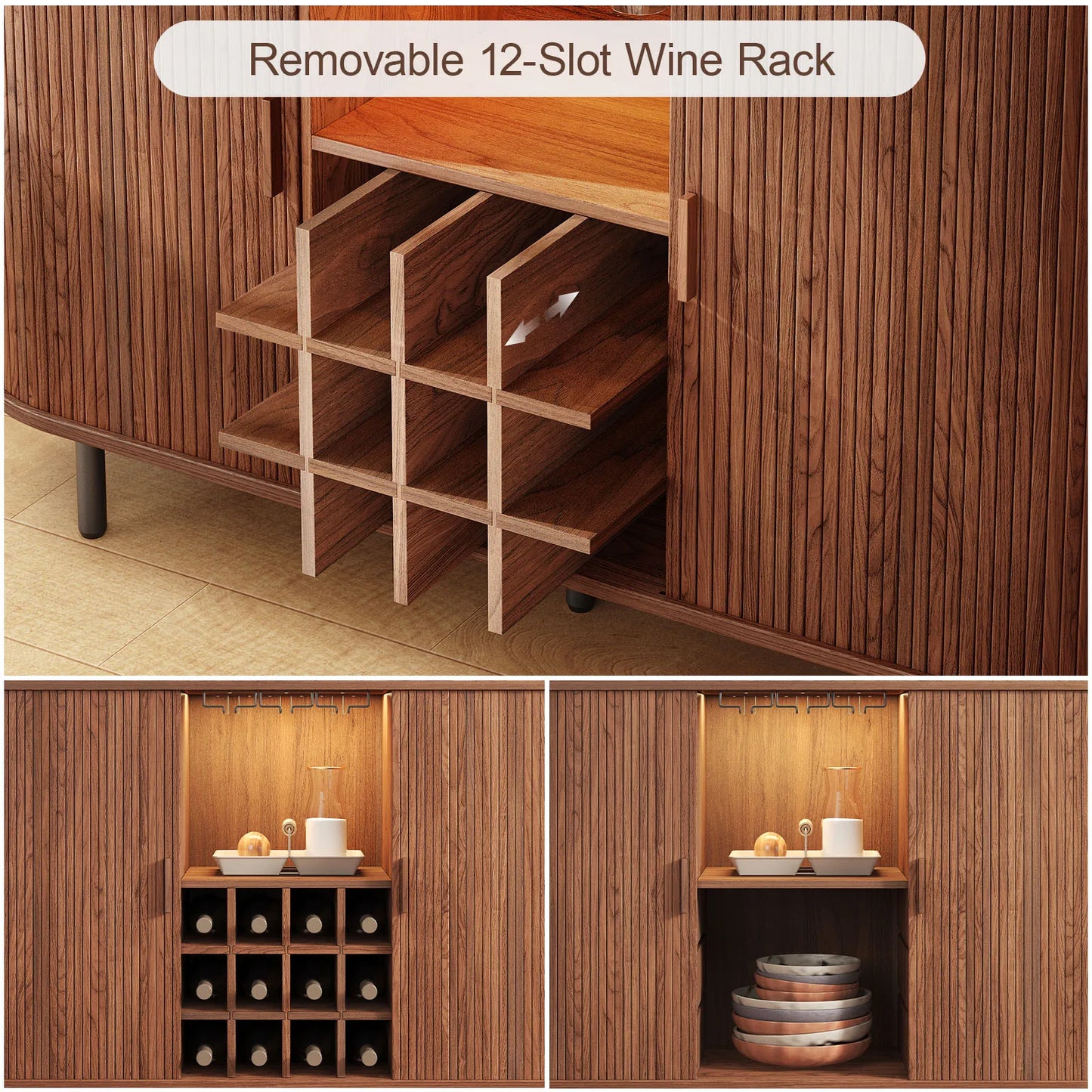 Wine Bar Cabinet With LED Lighting And Glass Holder