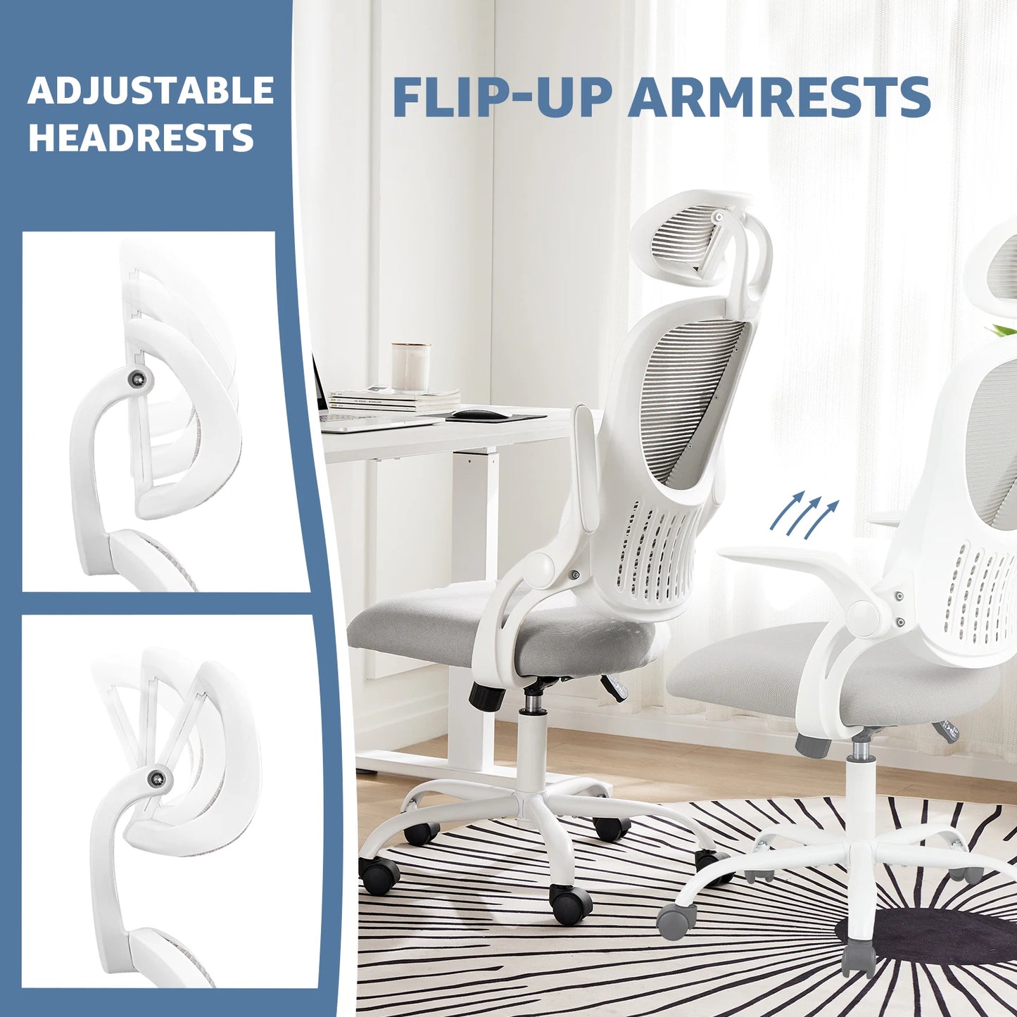 JHK Ergonomics Mesh Chair With Flip Up Arms And Lumbar