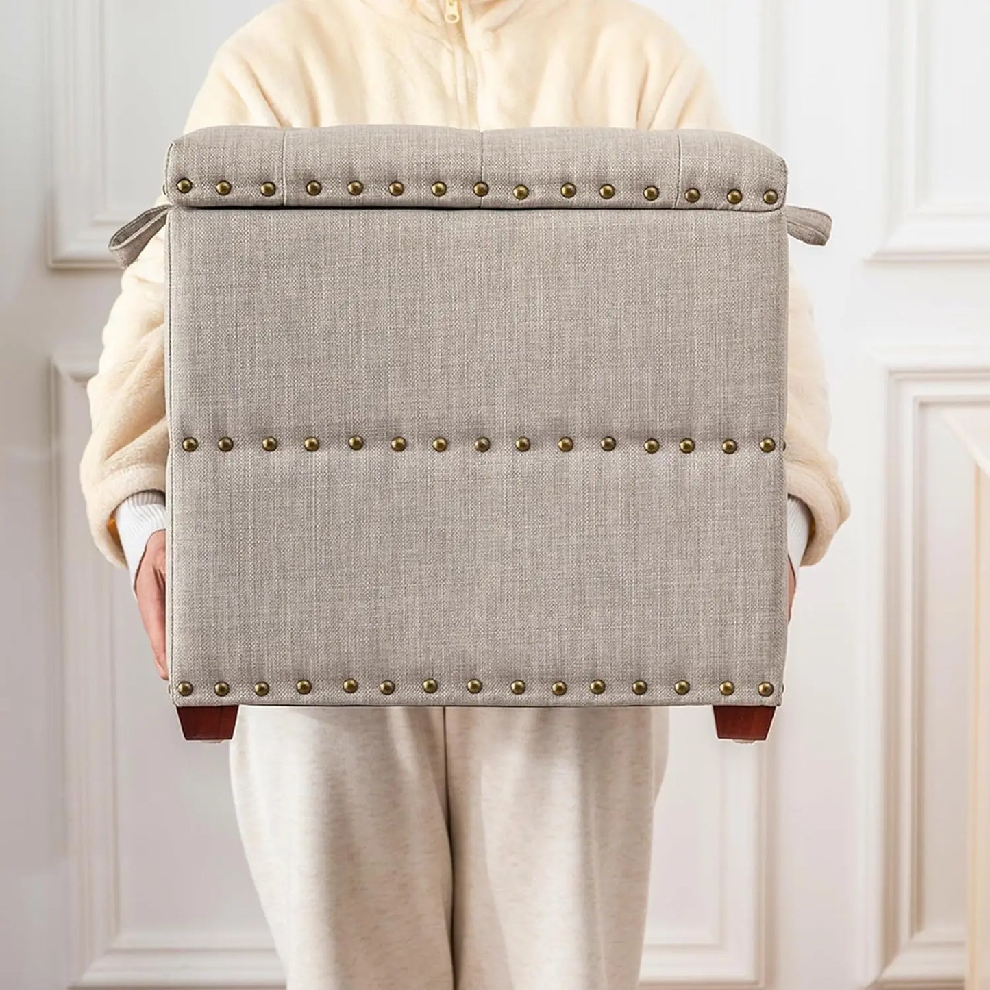 High Cube Ottoman Storage Bench With Tray Upholstered Vanity Stool