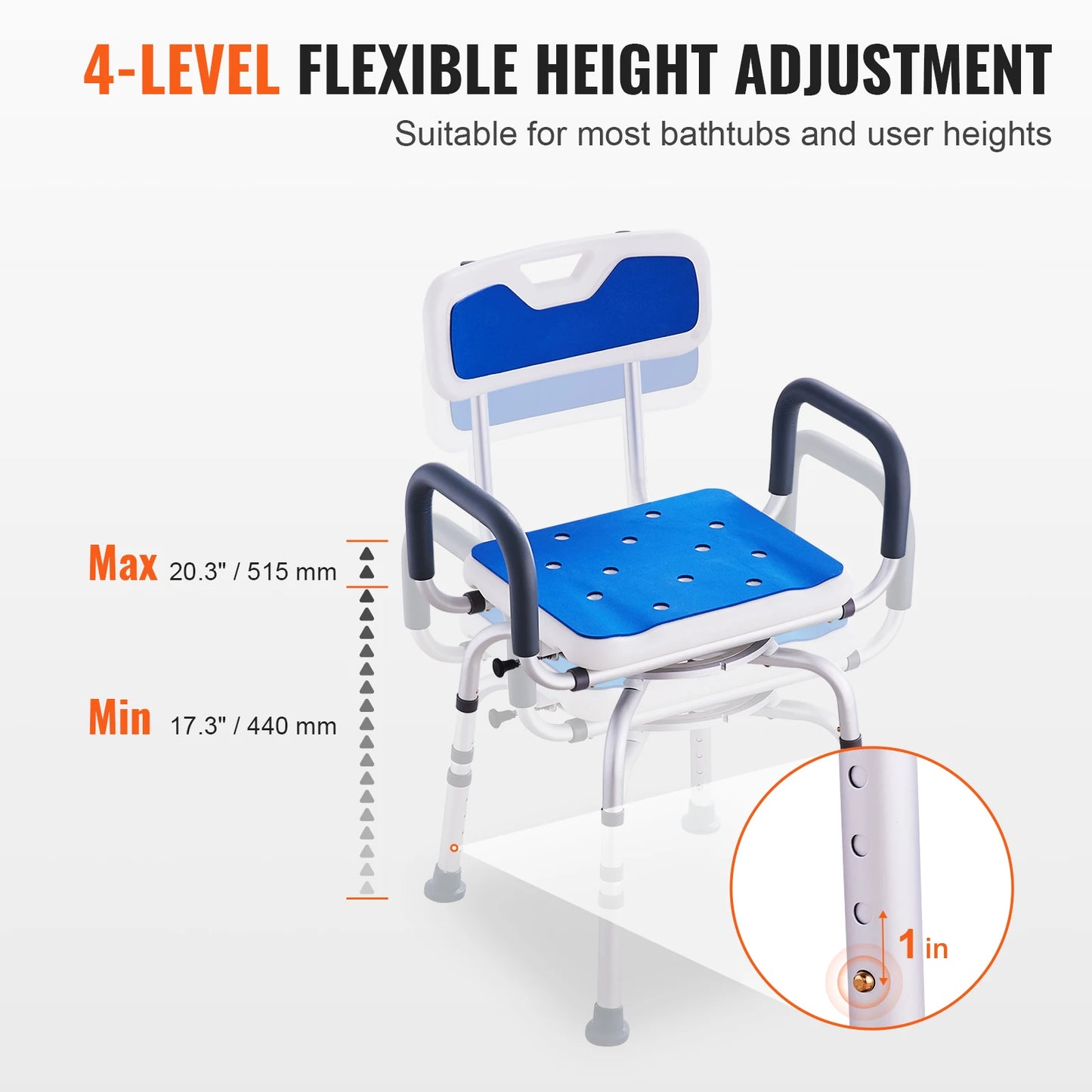 SucceBuy Swivel Shower Chair 360 Degree Adjustable With Armrests