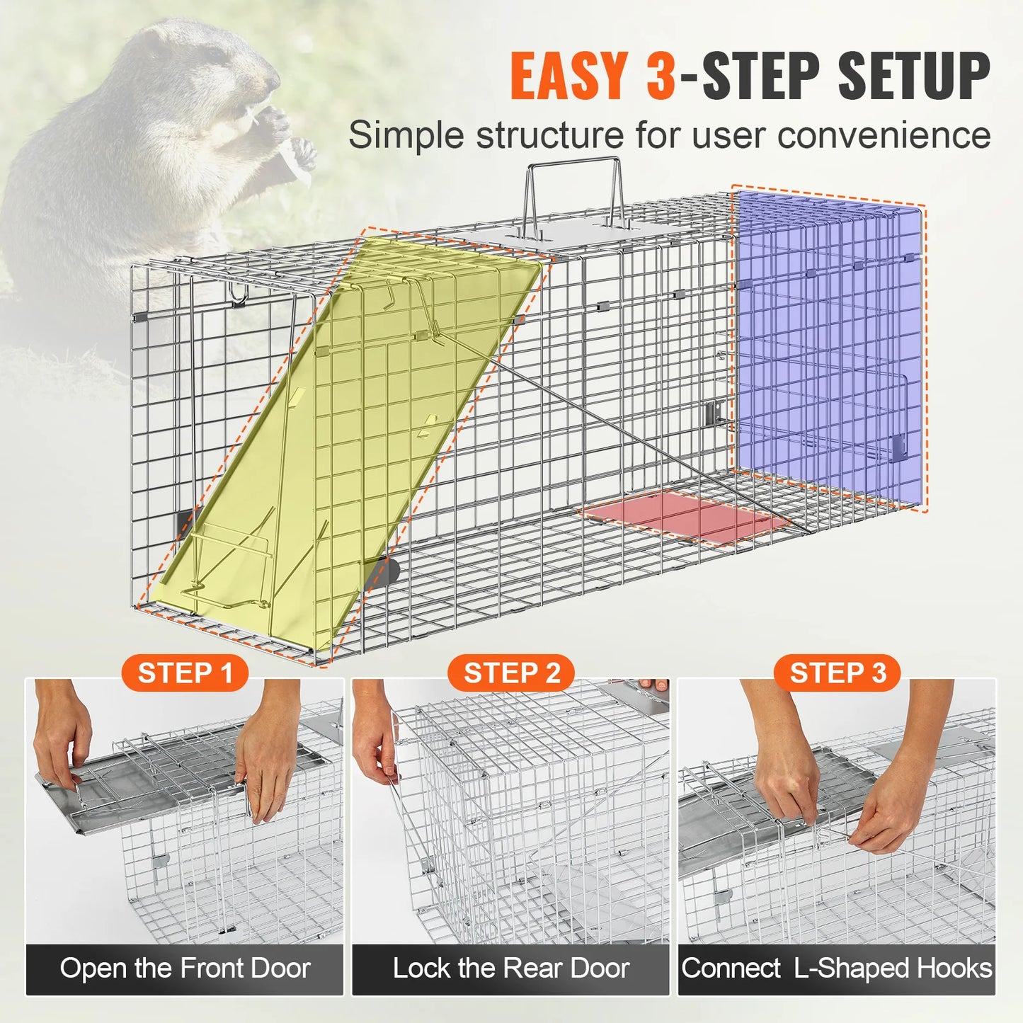 SucceBuy Humane Live Animal Cat Trap With Foldable Iron Cage