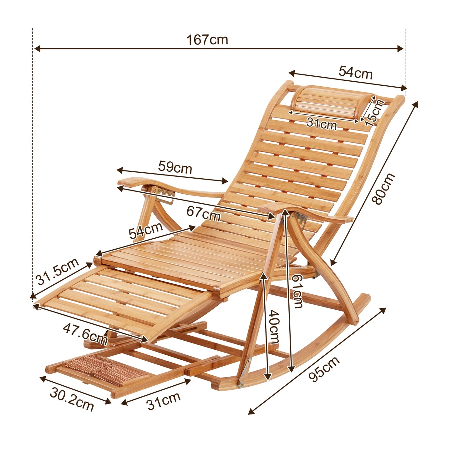 Bamboo Heavy Duty Folding Rocking Chair for Indoor Outdoor Use