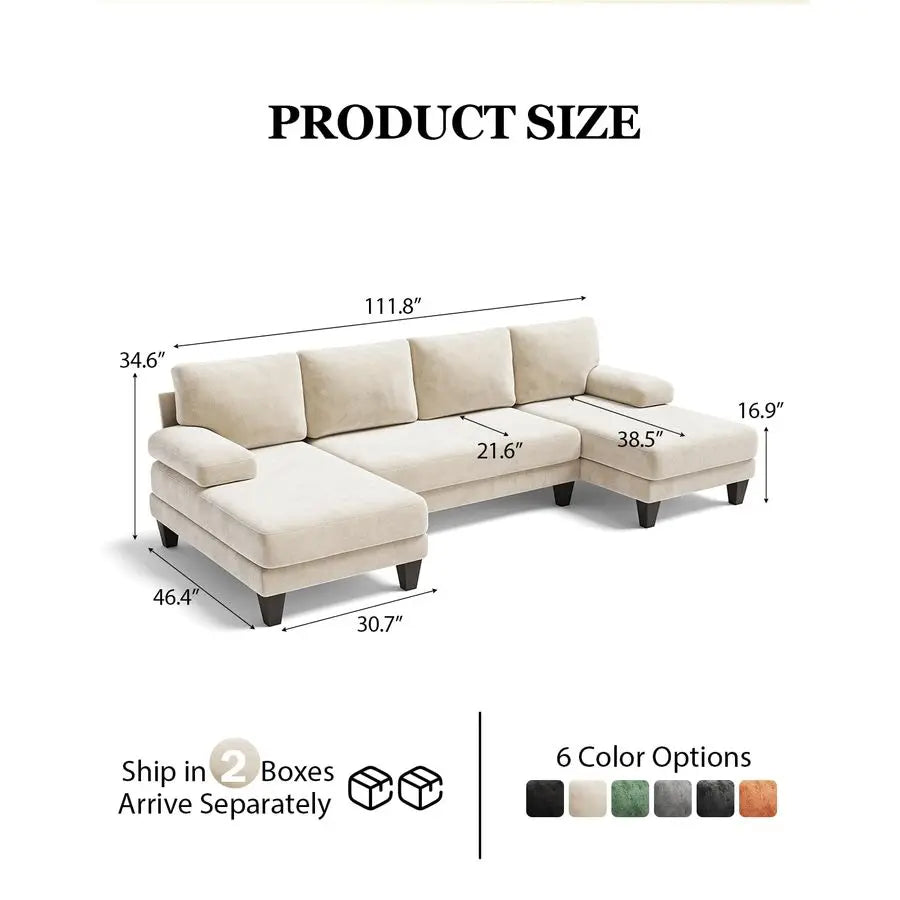 MBVM UShaped Sectional Sofa 112Inch With Double Chaise Warm White