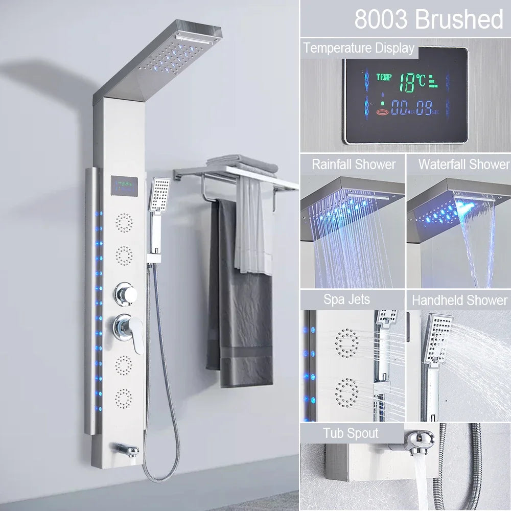 Suguword LED Shower Panel Column With Massage And Temperature Display