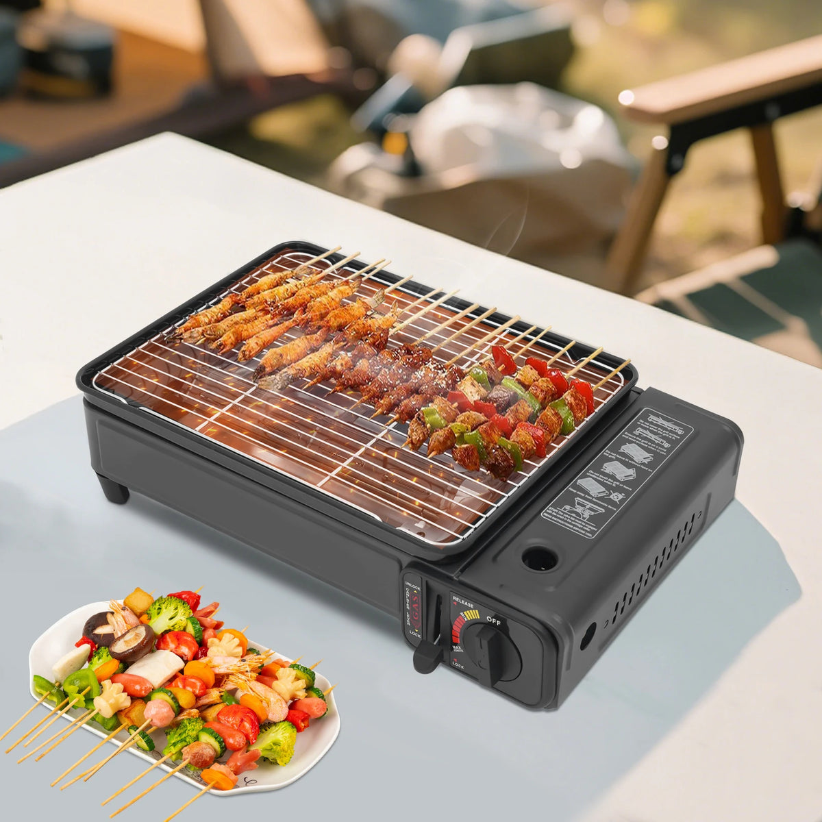 Portable Butane Gas Camping Grill Stove With Piezoelectric Ignition