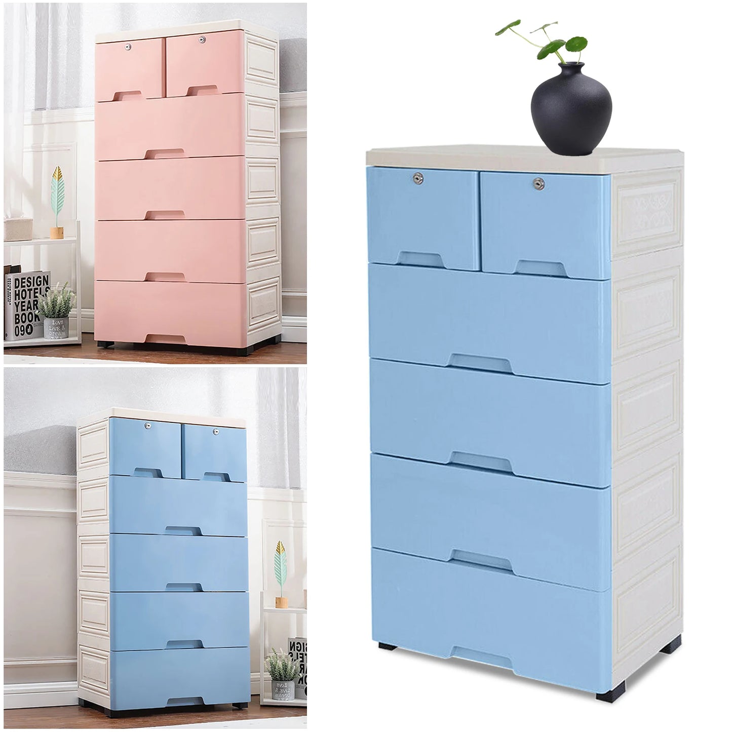 Six-Drawer Plastic Dresser Organizer For Home Office Bedroom