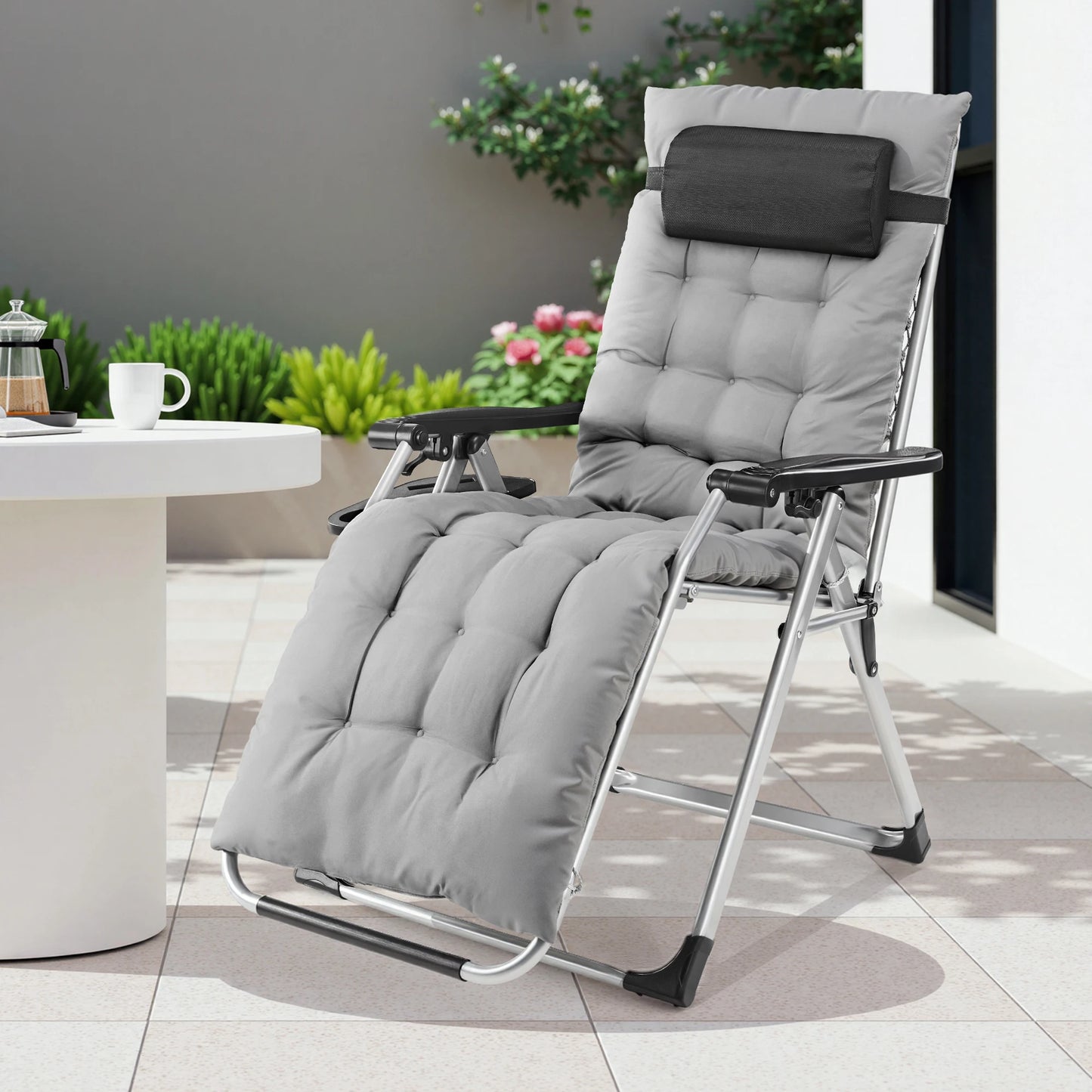 JHK Zero Gravity Recliner Folding Patio Chair With Cup Holder