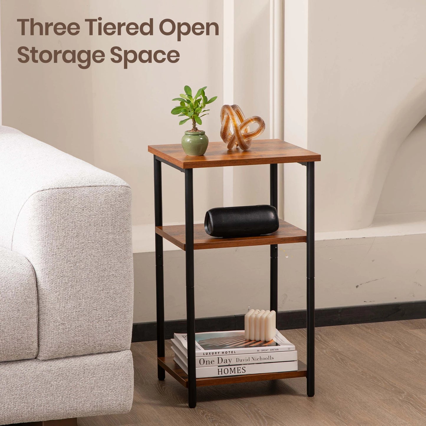 JHK 2/3-Tier Steel Frame End Table With Adjustable Feet