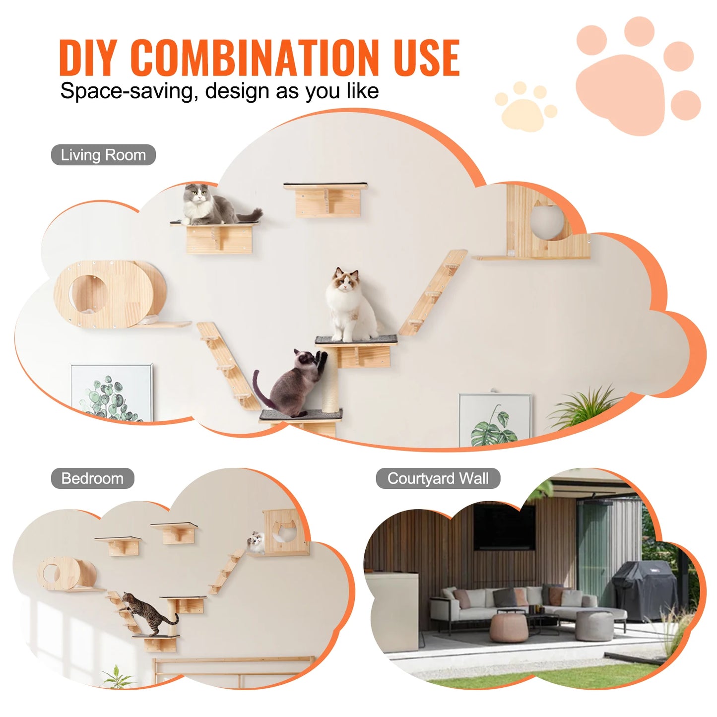 SucceBuy Wall Mounted Cat Shelves With Jumping Boards Perches