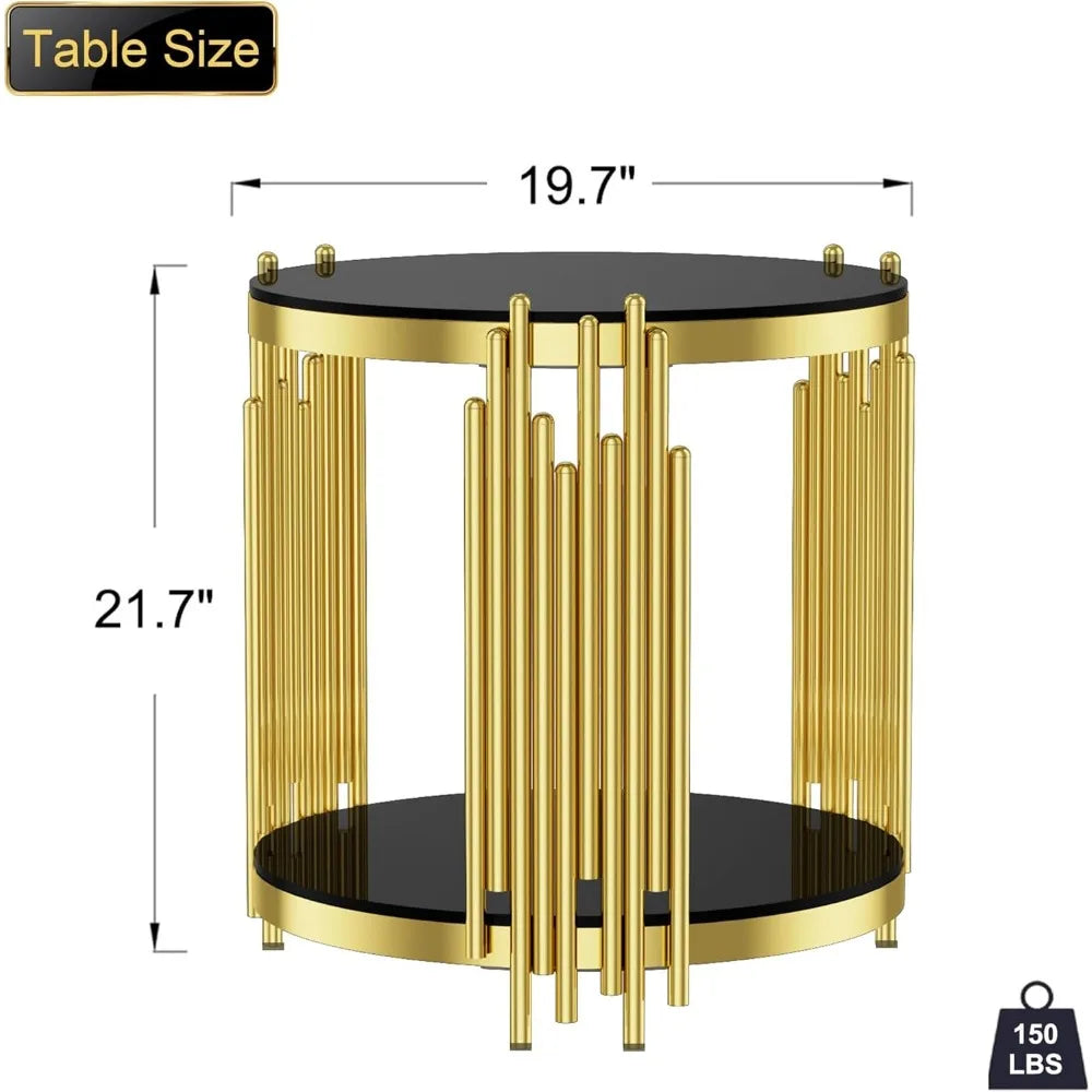 Round Glass End Table With Stainless Steel Irregular Leg