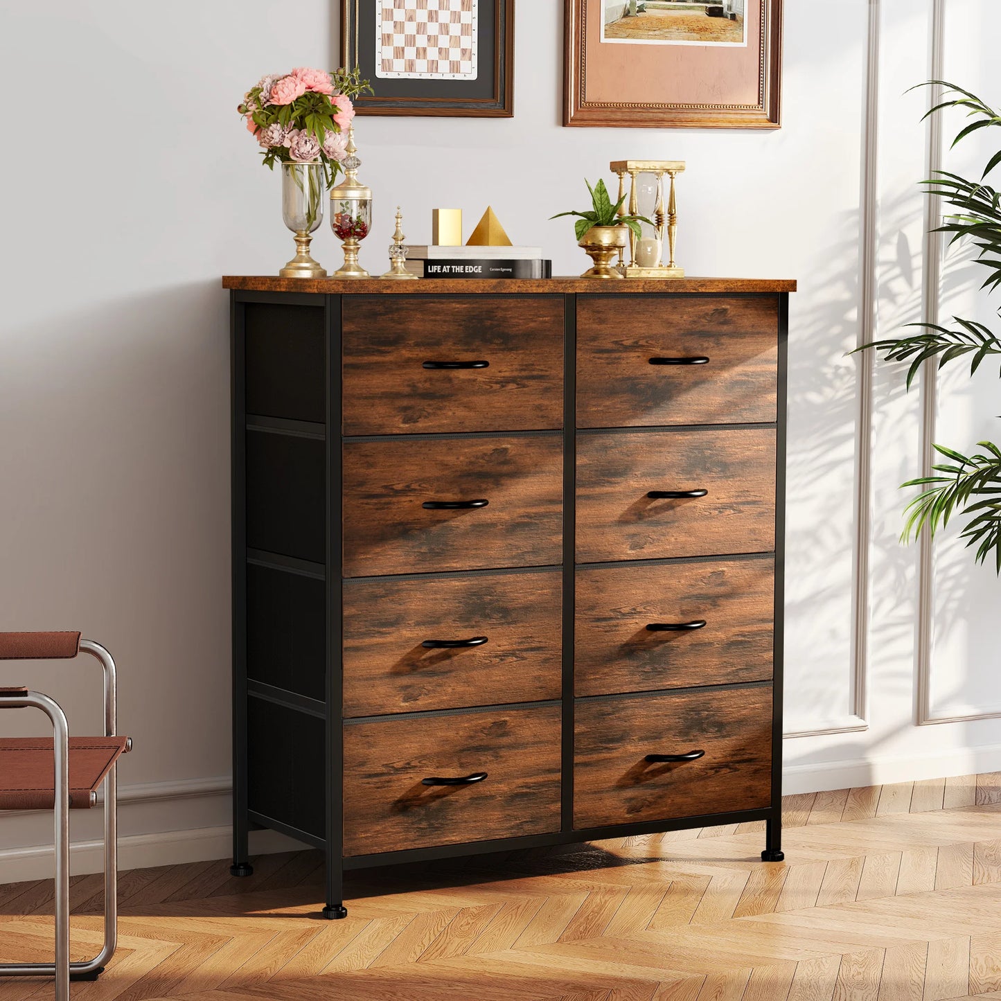 JHK 8 Drawer Fabric Dresser Wardrobe With Steel Frame
