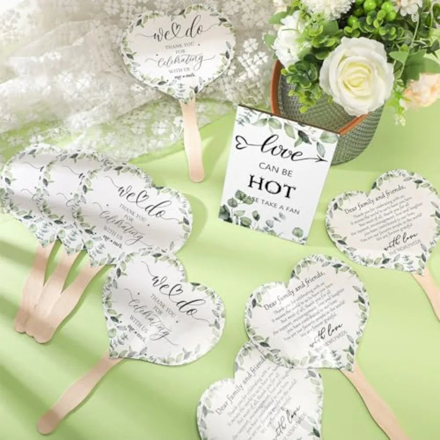 100 Pcs Wedding Handheld Fans Wood Handle And Love Sign