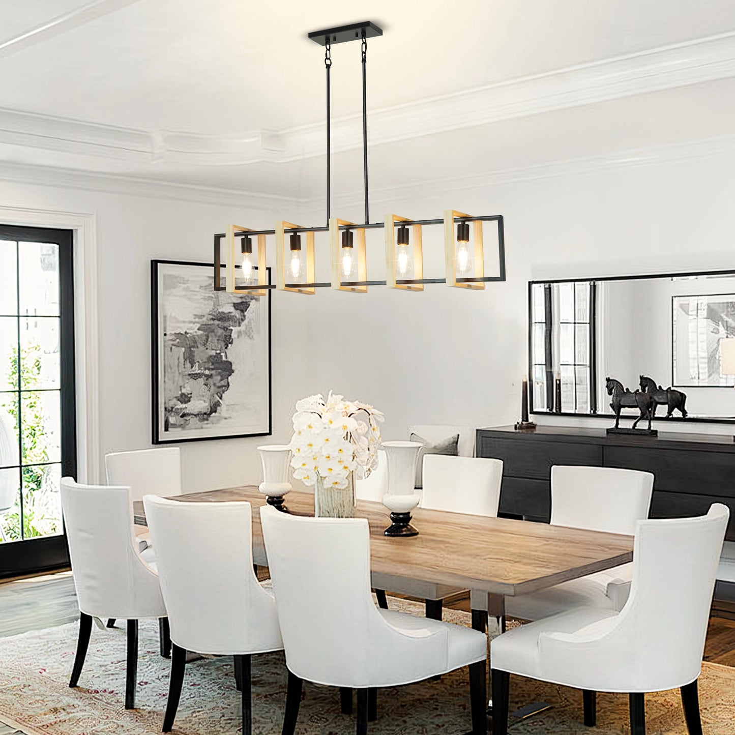 Modern Farmhouse Kitchen Island Pendant Lights With Wood Shades Dimmable