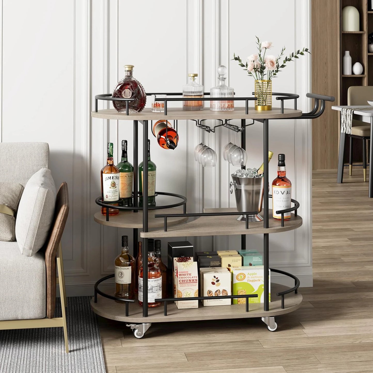 HiMISS Three Tier Drinks Trolley Bar Cart With Wheels