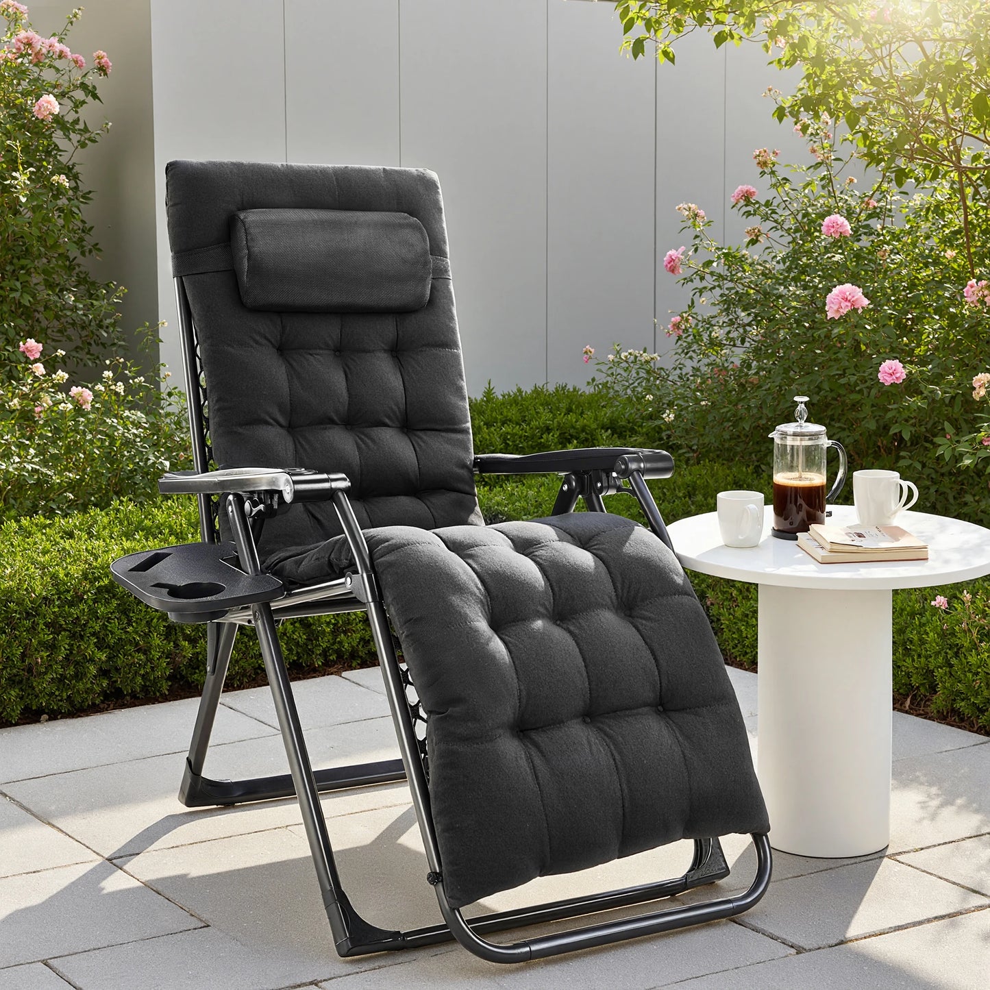 JHK Zero Gravity Recliner Folding Patio Chair With Cup Holder