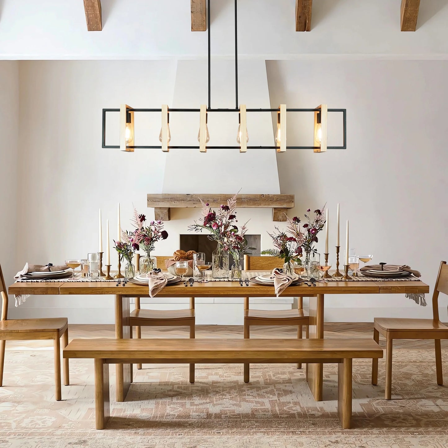 Modern Farmhouse Kitchen Island Pendant Lights With Wood Shades Dimmable