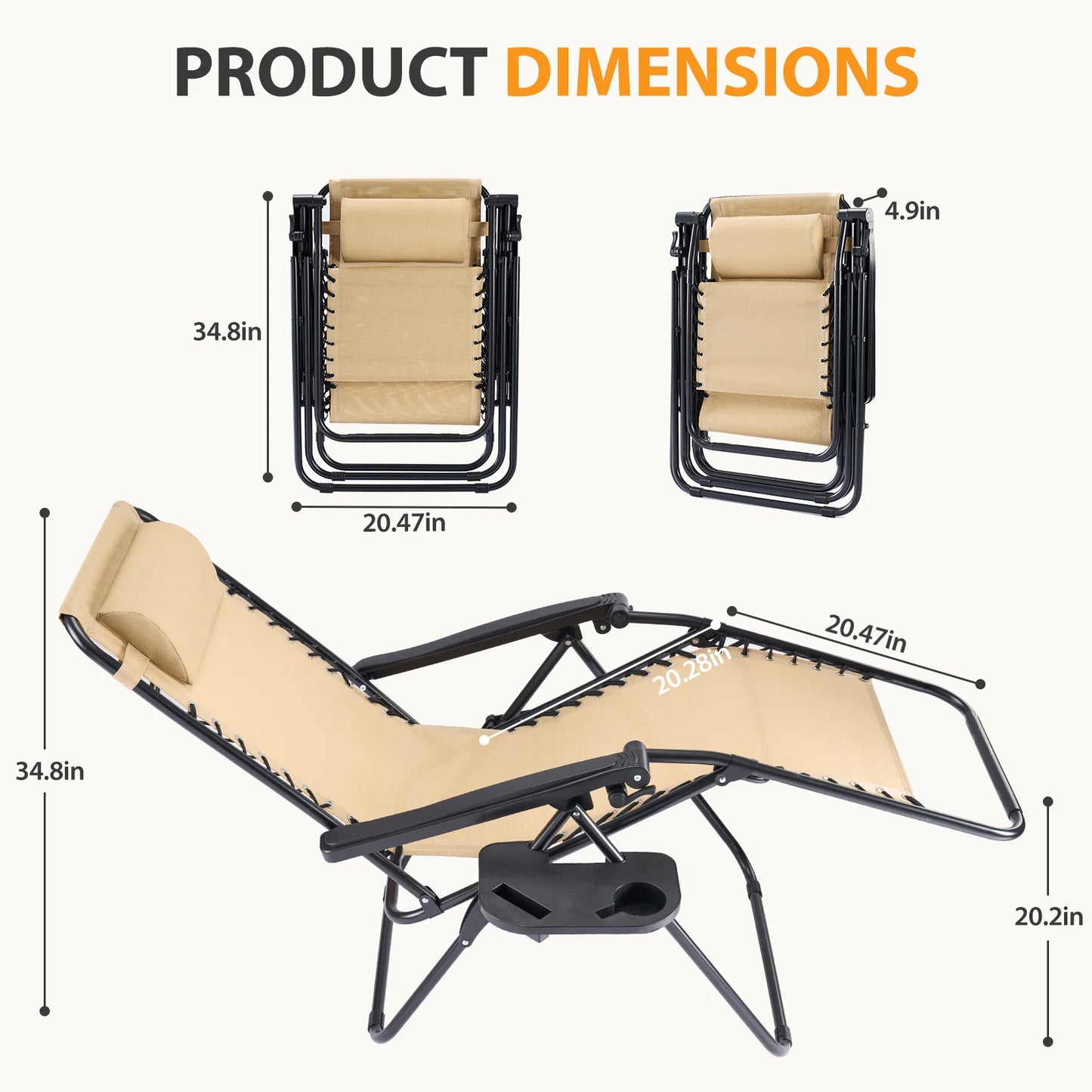 JHK Portable Zero Gravity Folding Recliner Chairs Cup Holders 2