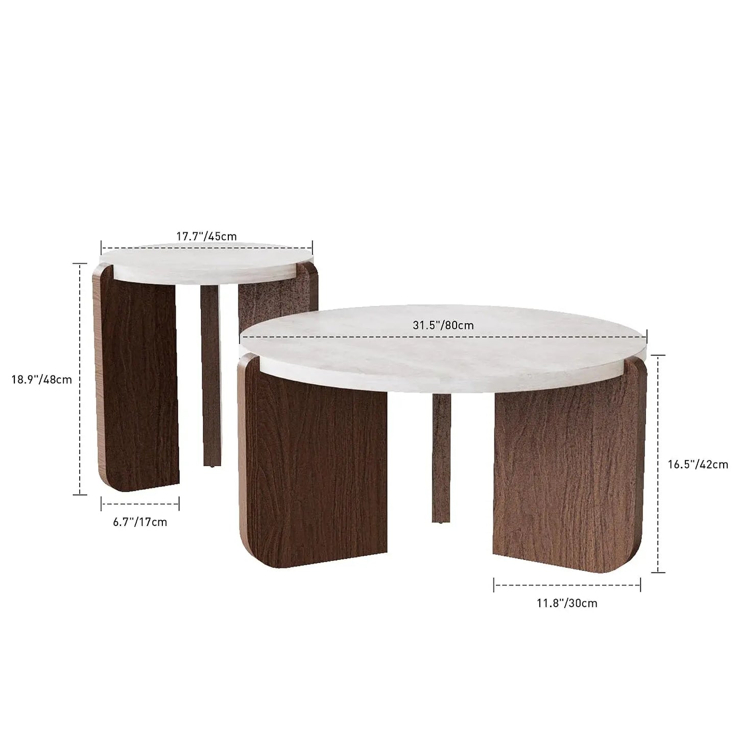 Modern Round Coffee Side Table Set Faux Marble Wooden Top