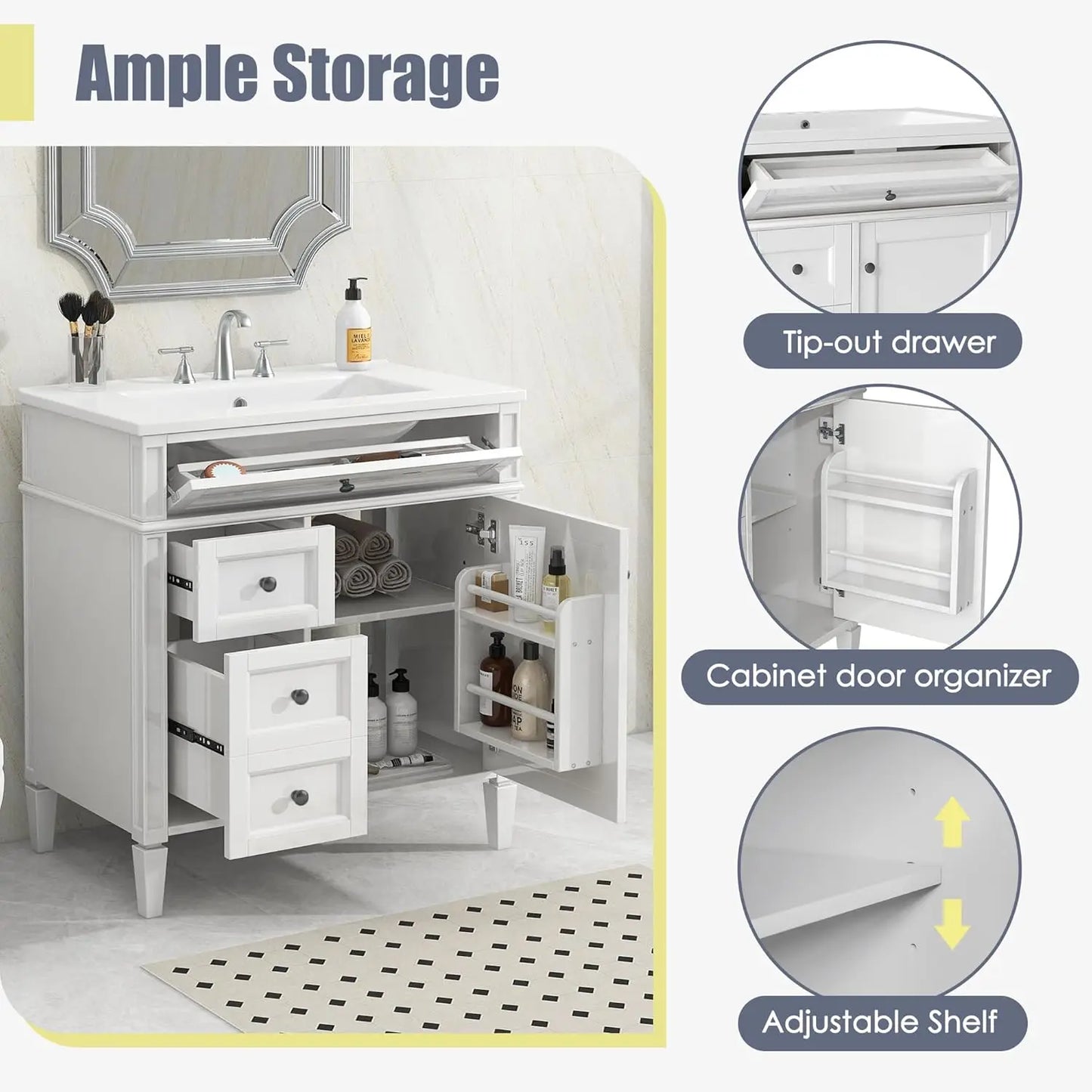 Modern Freestanding Bathroom Vanity With Ceramic Sink And Storage