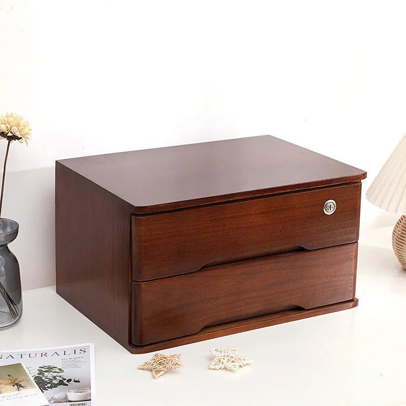 Wooden 1 2 3 Tier Desktop Storage Box Lockable Drawers