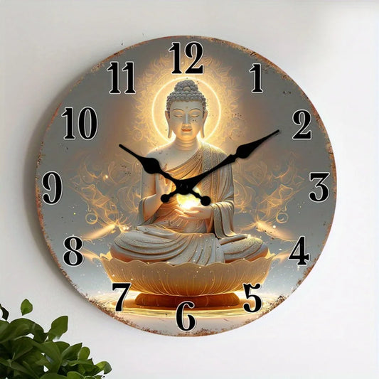YTYIN Silent Minimalist Meditation Clock With Glowing Buddha Decor