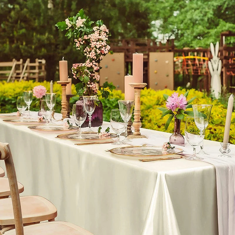 Rectangle Wedding Satin Tablecloth Waterproof Polyester