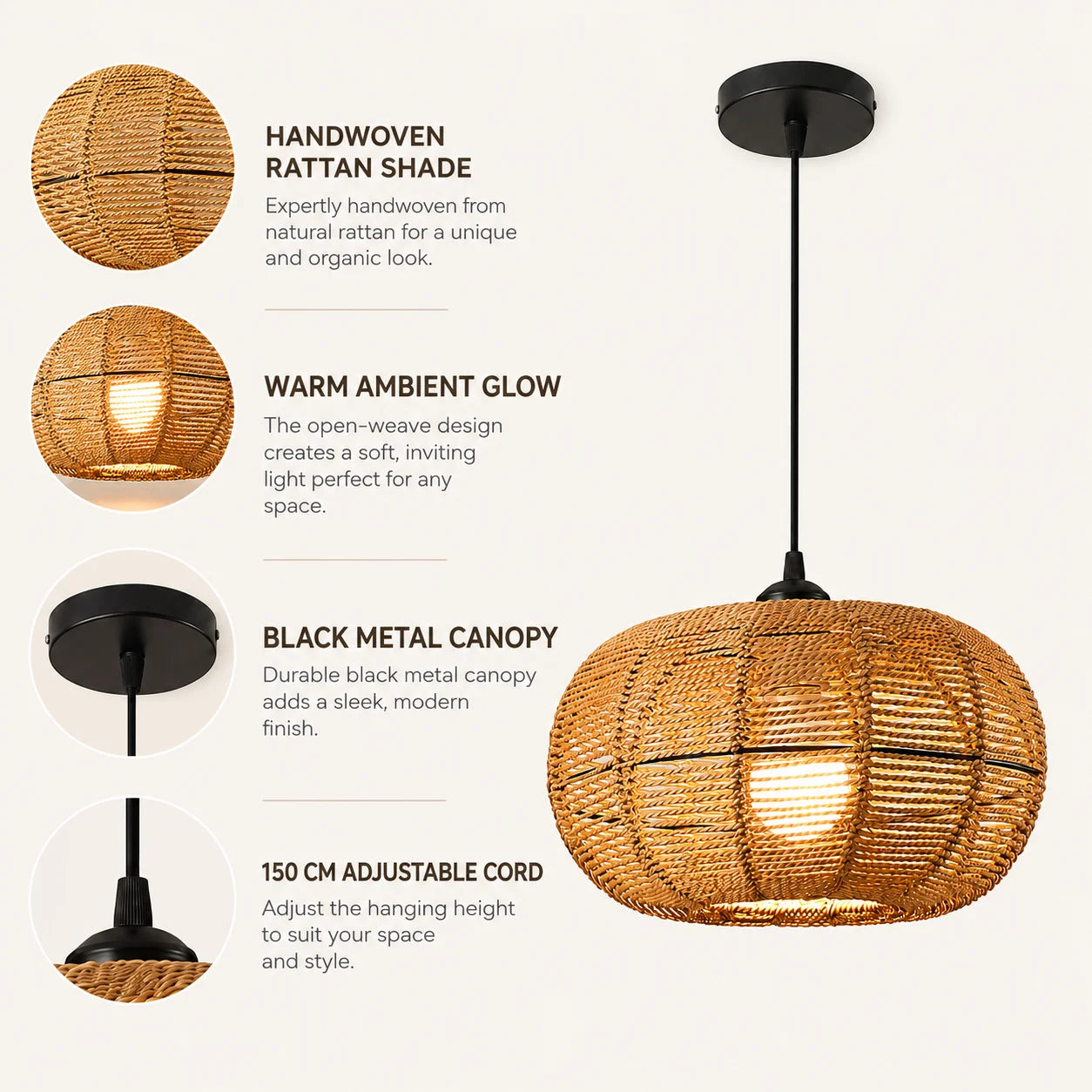 Joyinled Paper Rope Pendant Light With Adjustable Cord