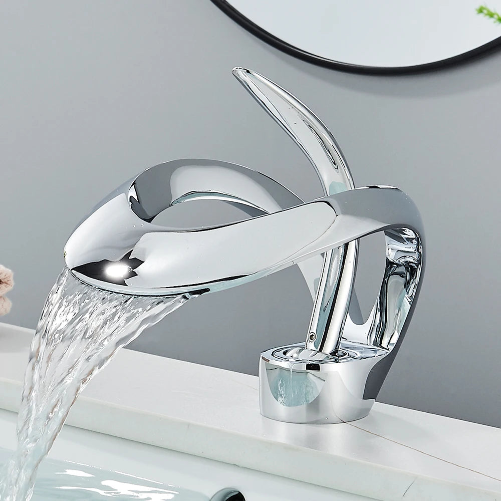 Rozin Waterfall Basin Faucet Hot Cold Deck Mount Mixer