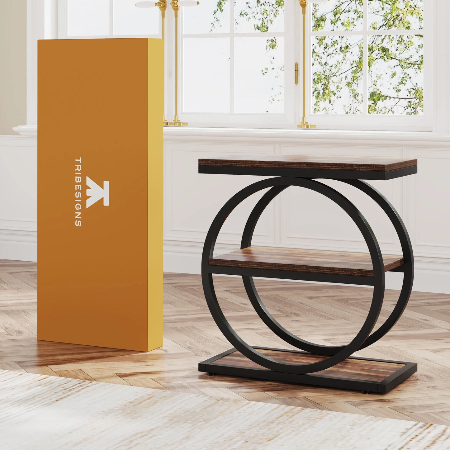 Tribesigns End Table With Three Storage Shelves Industrial Narrow