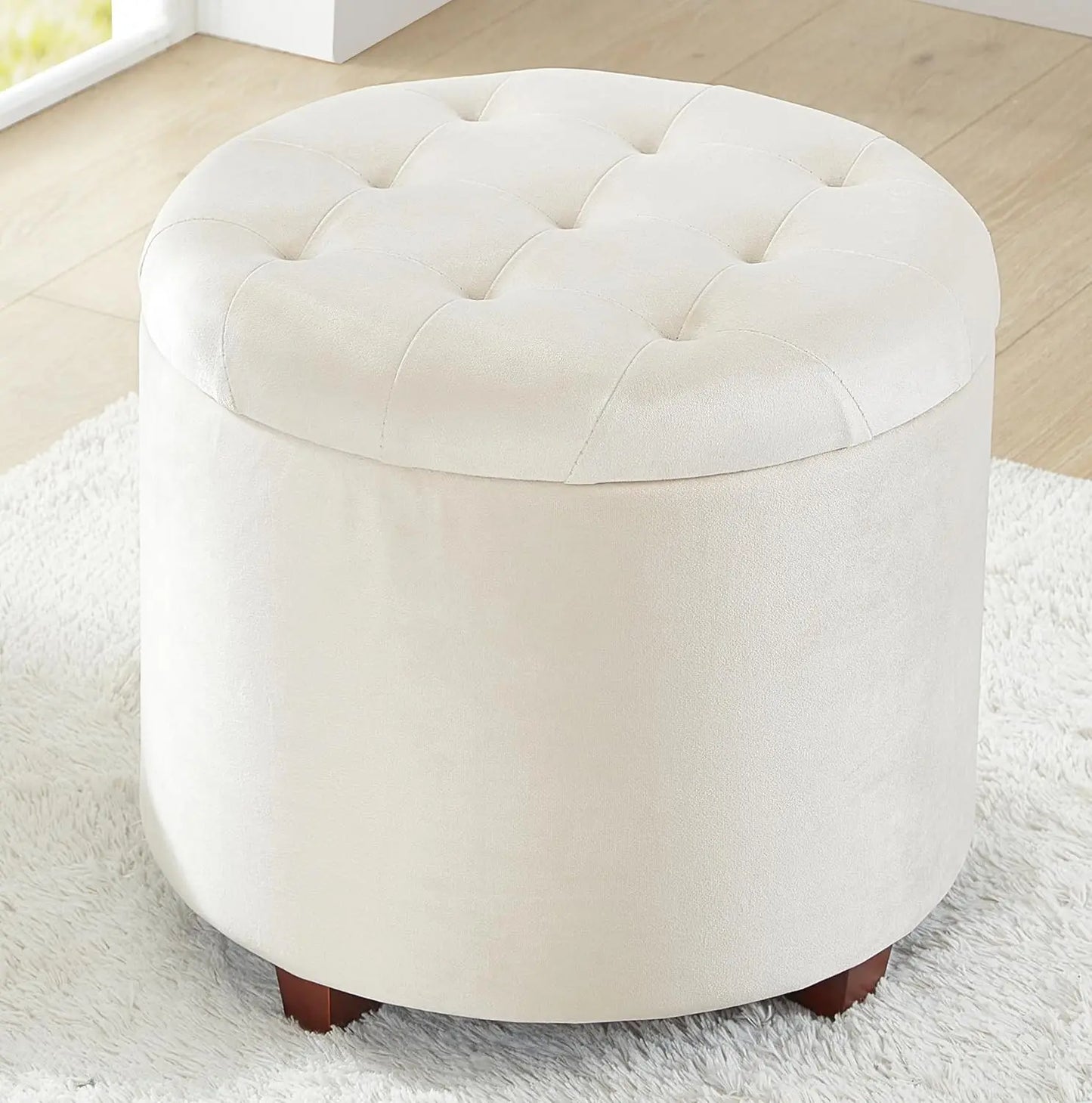 Round Velvet Tufted Storage Ottoman With Lift Off Lid