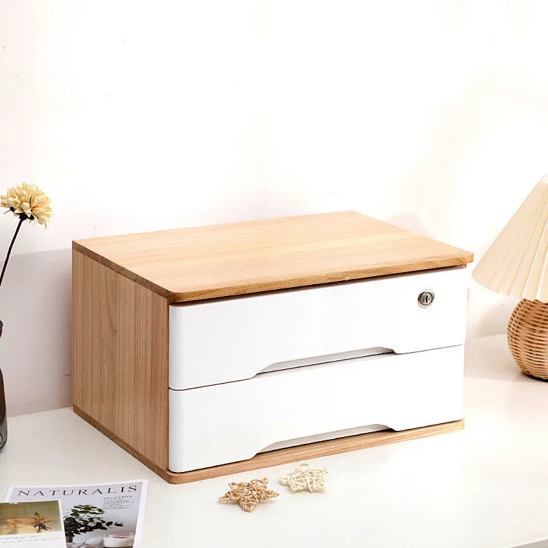 Wooden 1 2 3 Tier Desktop Storage Box Lockable Drawers