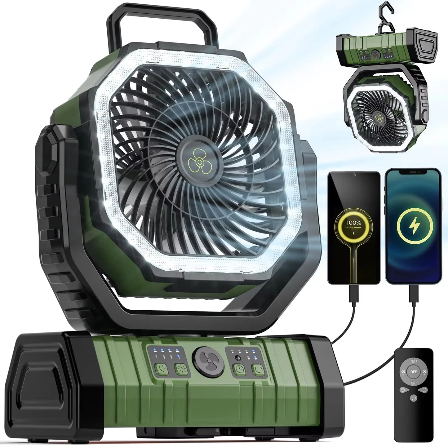 Portable Camping Fan With 20000mAh Battery And LED Light