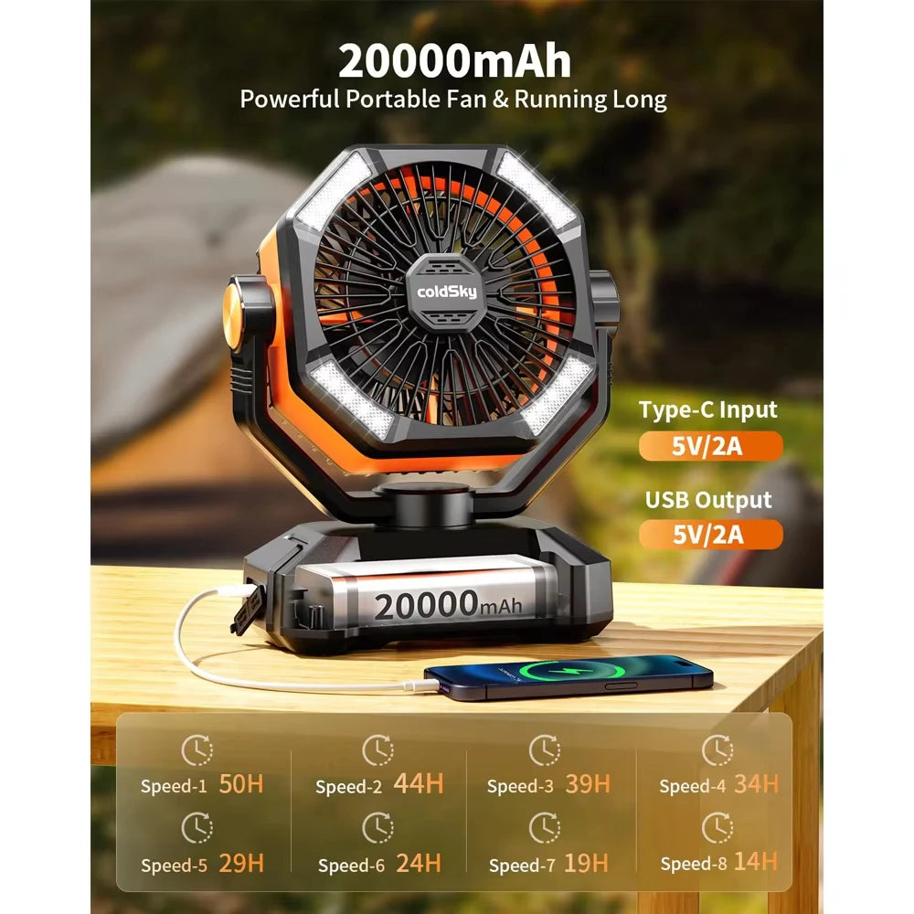 ColdSky Camping Fan With 4 LED Lantern And 20000mAh Battery