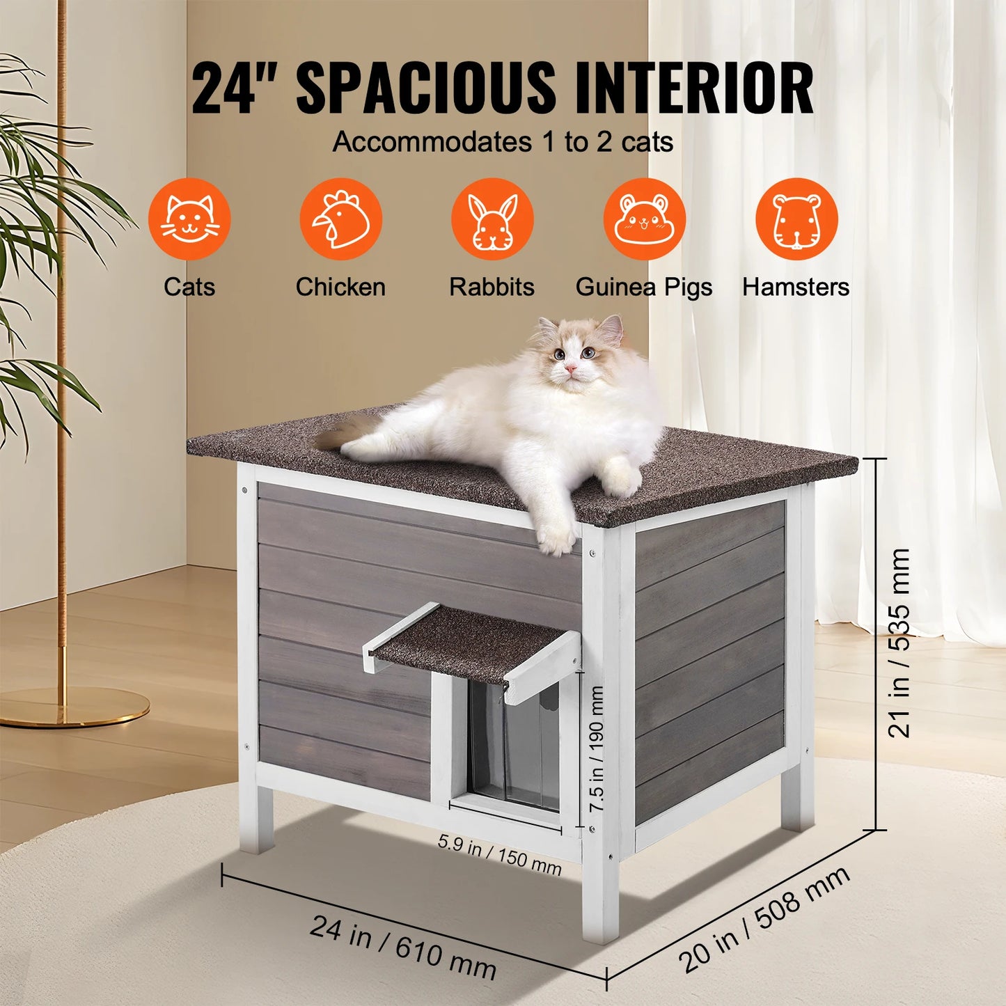 SucceBuy Outdoor Cat House Weatherproof Feral Shelter Insulated Wooden
