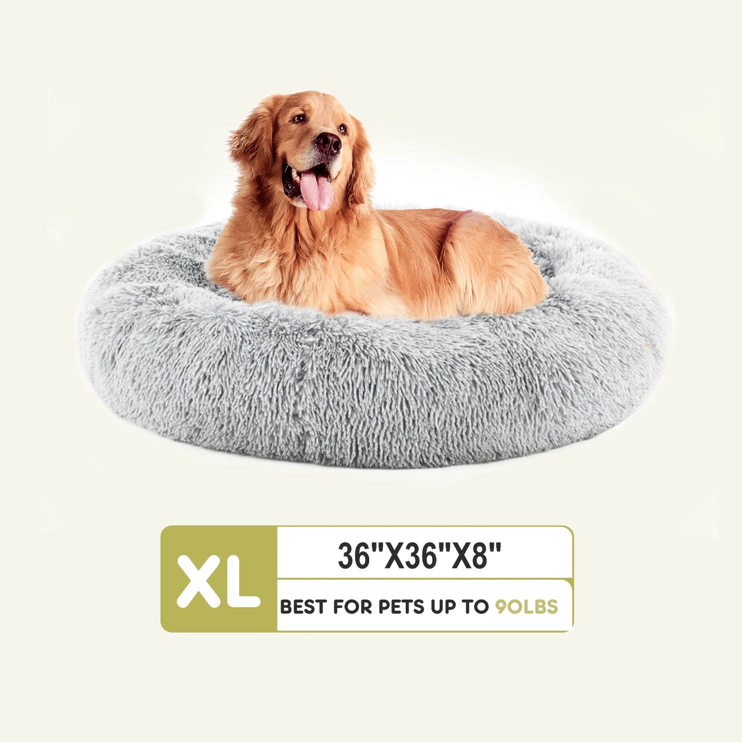 JHK Plush Faux Fur Calming Dog Bed For Home Comfort