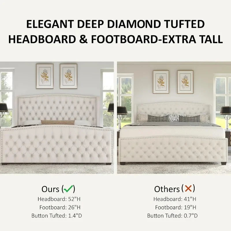 Velvet Upholstered Platform Bed Frame With Wingback Headboard