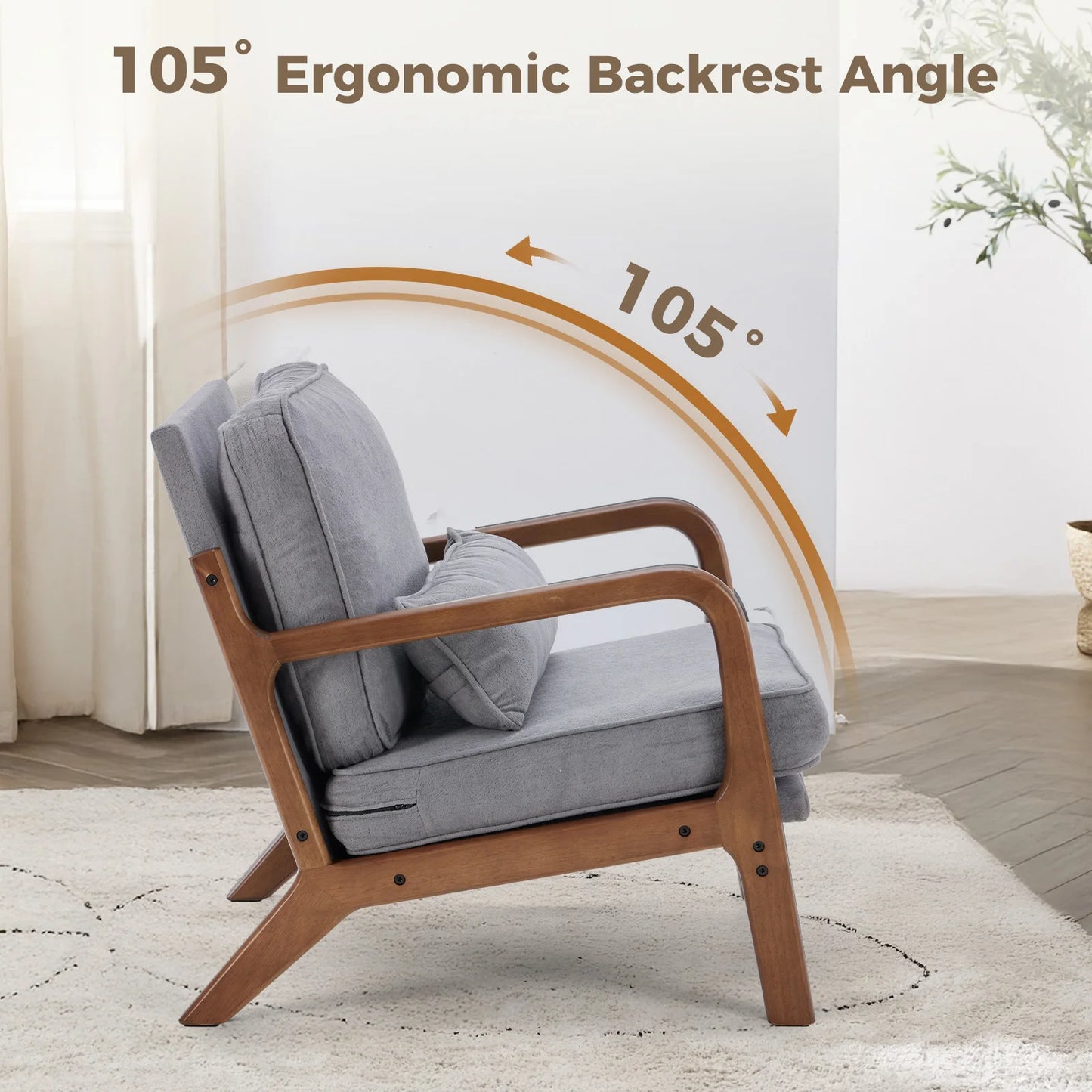 JHK Mid Century Modern Chair With Solid Wood Frame