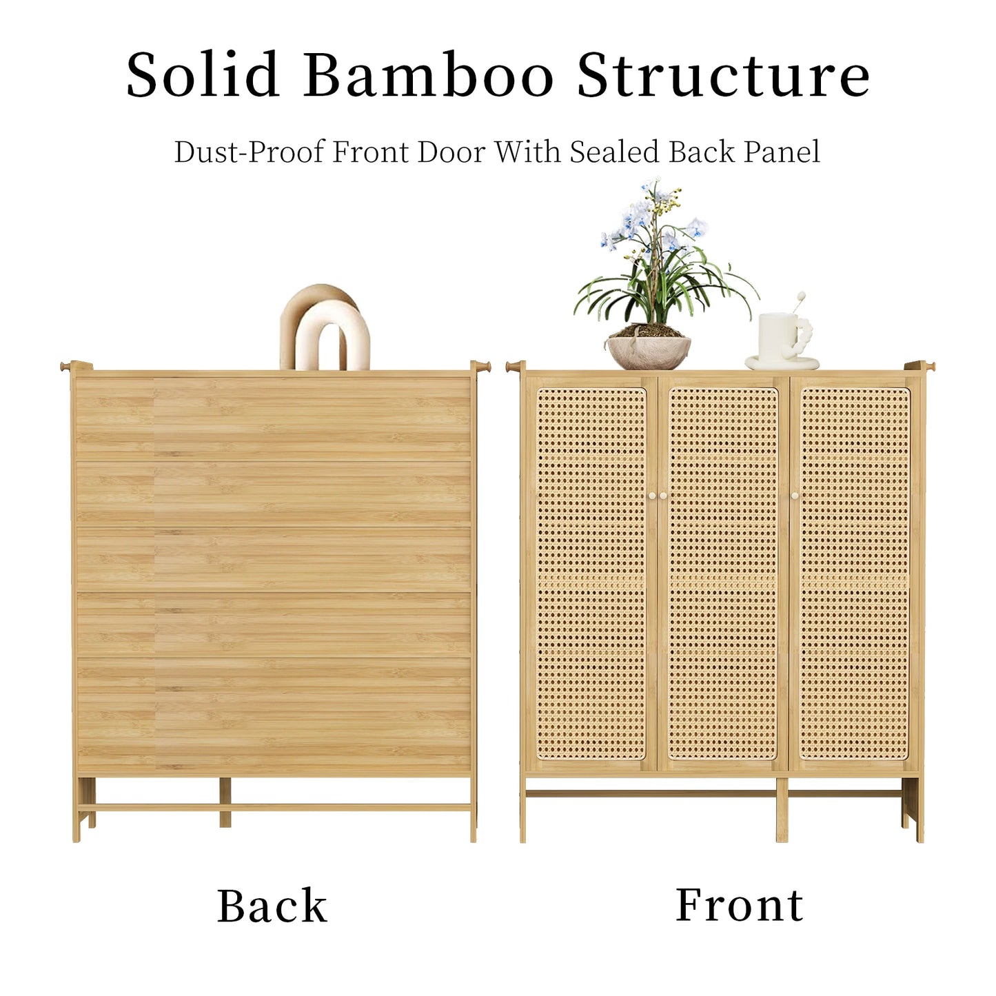 Wisfor Bamboo Shoes Rack Organizer Cabinet With Doors Six Tiers