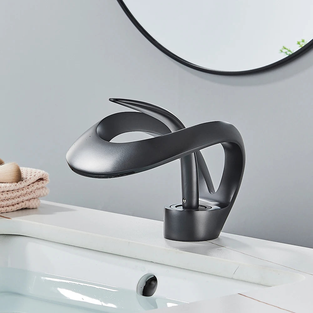 Rozin Basin Faucet Waterfall Deck Mounted Hot Cold Mixer
