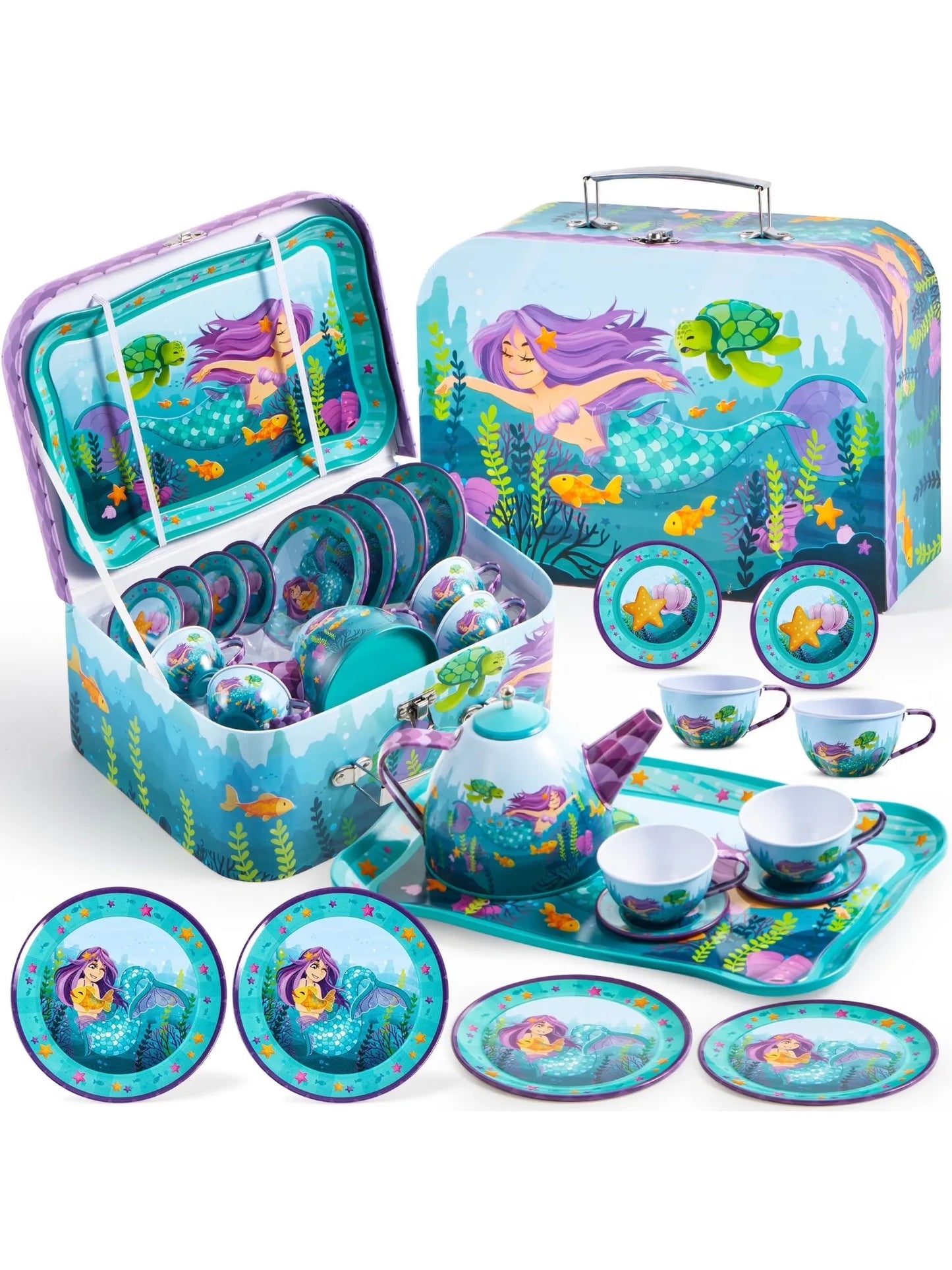 Joyfy Mermaid Tea Party Set for Girls Pretend Kitchen Play
